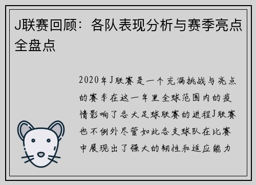 J联赛回顾：各队表现分析与赛季亮点全盘点