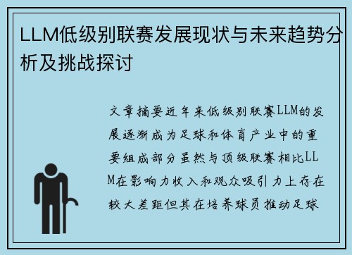 LLM低级别联赛发展现状与未来趋势分析及挑战探讨